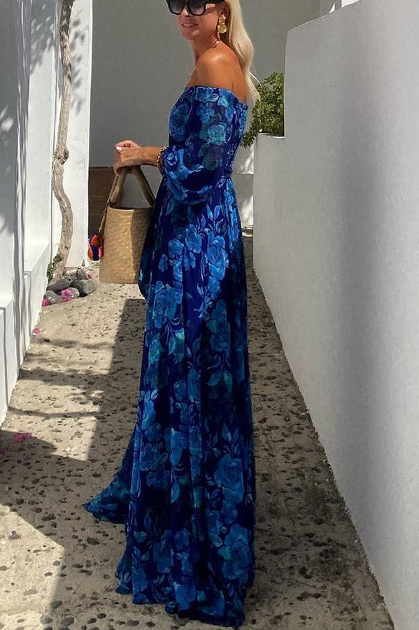 Lueur™ | Mavi Çiçek Desenli Maxi Elbise