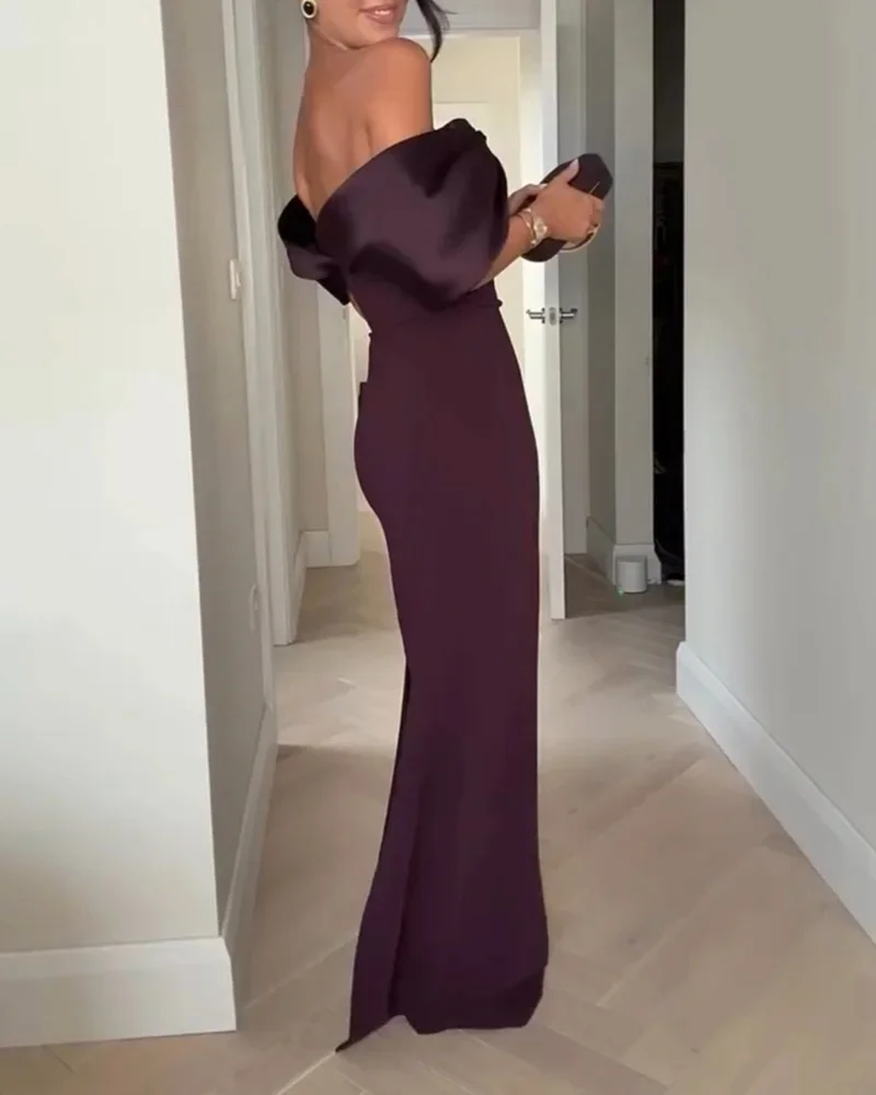 Lueur™ | Saten Omuz Detaylı Gece Elbisesi