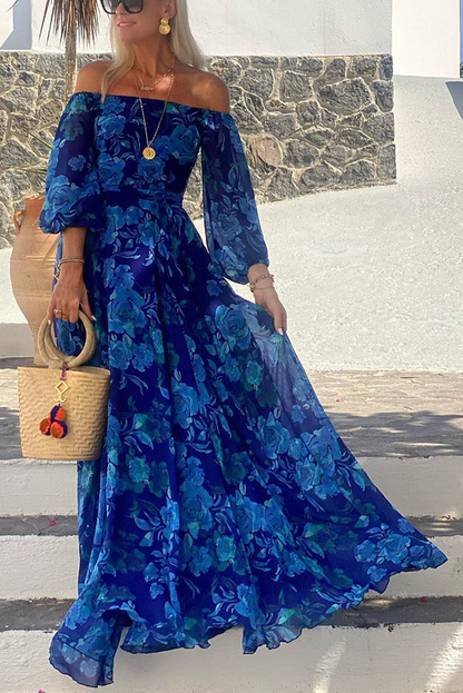 Lueur™ | Mavi Çiçek Desenli Maxi Elbise