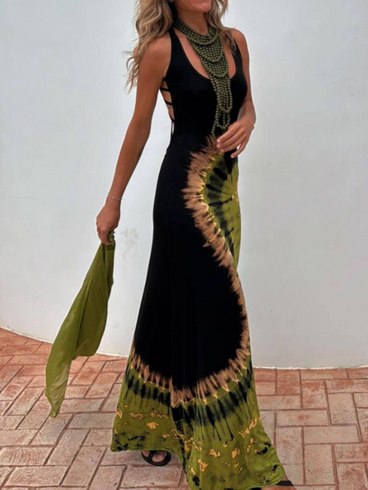 Lueur™ | Sırt Detaylı Bohem Batik Elbise