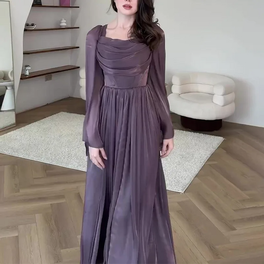 Lueur™ | Uzun Kollu Şifon Abiye Elbise