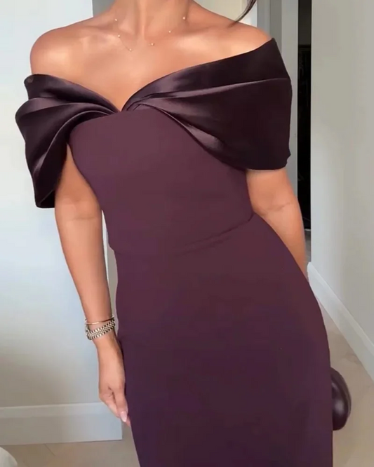 Lueur™ | Saten Omuz Detaylı Gece Elbisesi