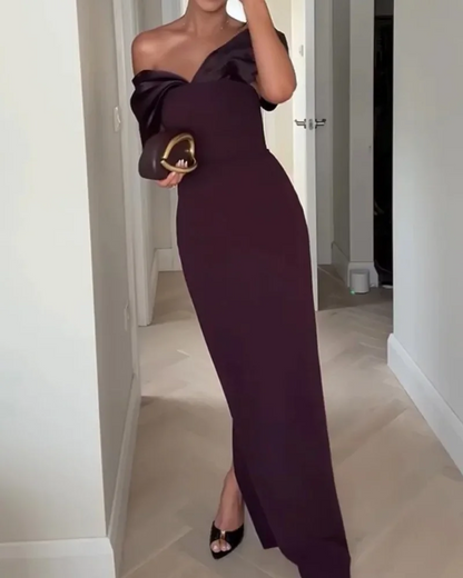 Lueur™ | Saten Omuz Detaylı Gece Elbisesi